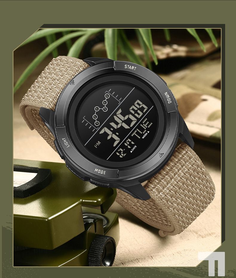 Digital Sports Watch For Students – 50M Waterproof, Multi-Function, Nylon Strap – LED Backlight & Military-Inspired Design_voghion.com