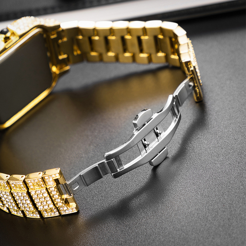 Men's Fashion Square Watch With Full Diamond Accents, Roman Numerals, And Quartz Movement - Waterproof, Stainless Steel Band, Mineral Glass_voghion.com