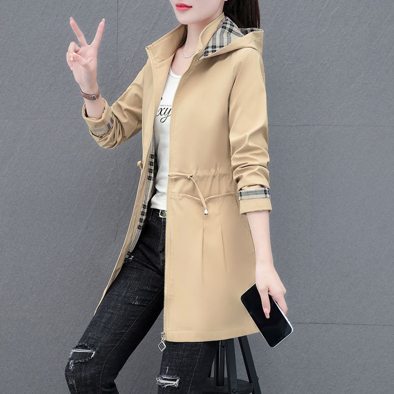 Palton Windbreaker de lungime medie spre lungă, stil nou de primăvară și toamnă pentru femei, modă pentru mame, reducere a vârstei, talie_voghion.com