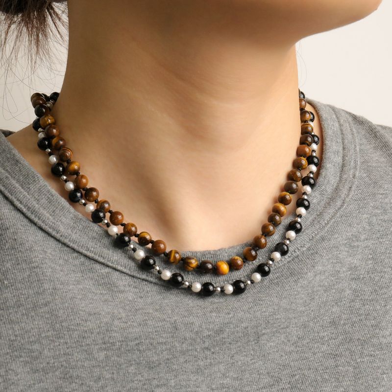 Casual Irregular Glass Tiger Eye Copper Beaded Chain Beaded Necklaces Wholesale_voghion.com