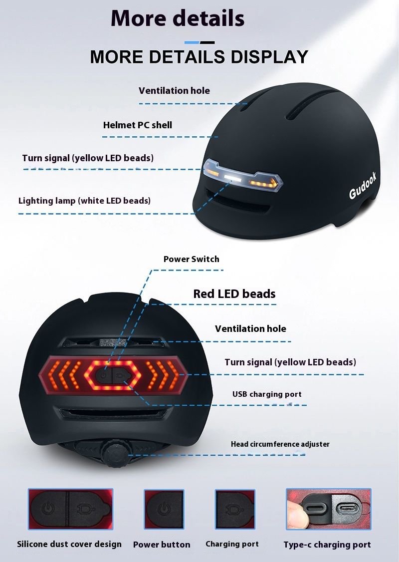 AI Bluetooth Ultra Smart Herren Damen Fahrradhelm mit LED-Blinkern vorne und hinten, Lautsprecher, eingebautes Mikrofon_voghion.com