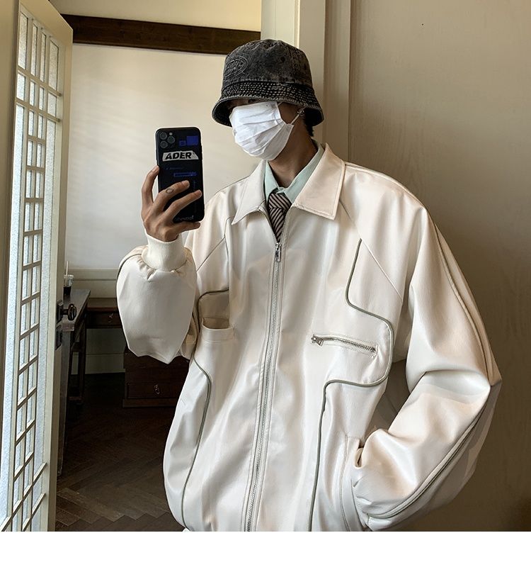 Veste en cuir noir rétro américaine Hue pour homme, collection printemps-automne, idéale pour la moto._voghion.com