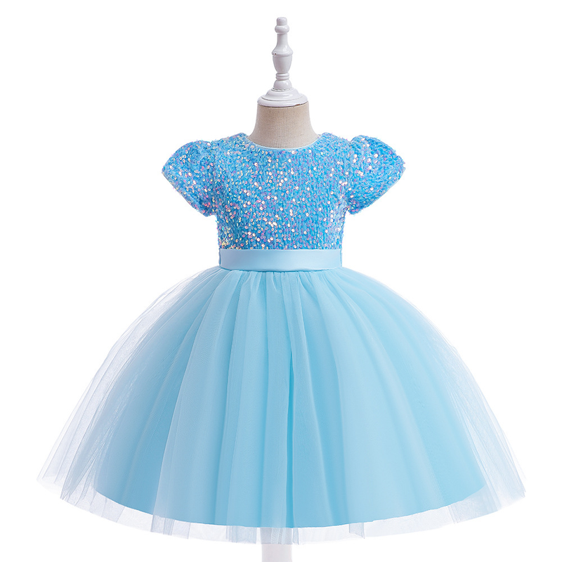 Babykleidung Mädchenkleid Kurzarm Blumenkind Hochzeitskleid Prinzessinkleid Pailletten Bühnenmode Laufstegkleid_voghion.com