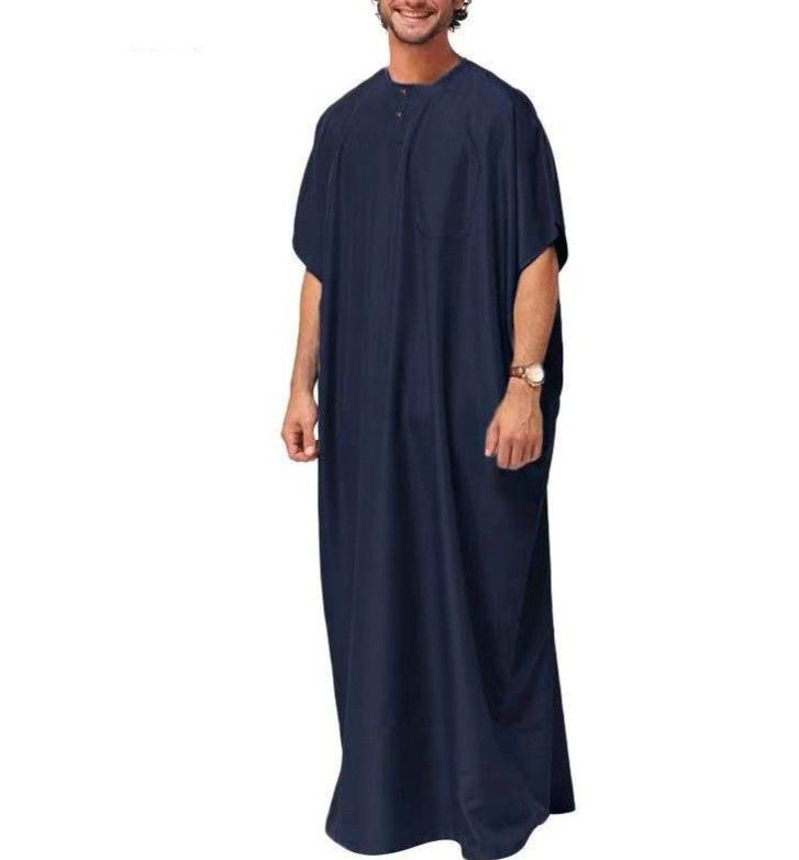 2025 Muslim Men Jubba Thobe Fixed Button Kimono Middle Robe Saudi Muslim Man Shirt Stand Collar Islamic Arab Kaftan Men Abayas_voghion.com