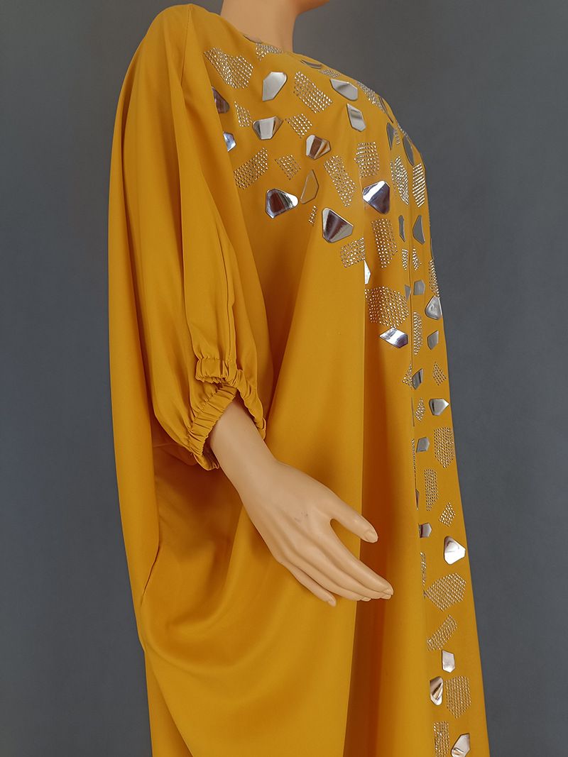 Vestido con parche irregular de diamantes de imitación para mujer_voghion.com