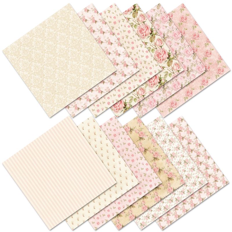 Stationery Sticker 12 Sheets/pack DIY Photo Album Clipping Paper Notebook Material Paper Pink Floral Valentine's Day Background Paper Pattern Paper_voghion.com