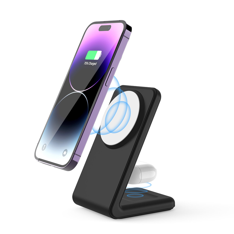 Kettő az egyben mágneses vezeték nélküli töltő függőleges állvány Apple mágneses mobiltelefonhoz 15W gyors vezeték nélküli töltéshez_voghion.com