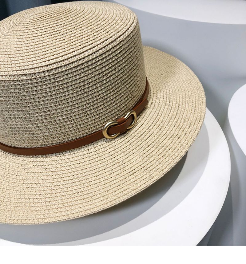 Französischer Strohhut für Damen, Sonnenschutz, Sommergras, gestrickt, flache Kante, für den Urlaub, Strand, Sonnenschutz_voghion.com