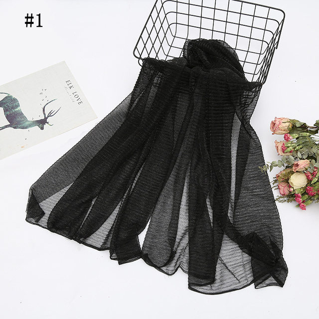 Women's Muslim light summer breathable crumpled gold silk pure color tulle scarf Baotou scarf hijab lady solid female hijab_voghion.com
