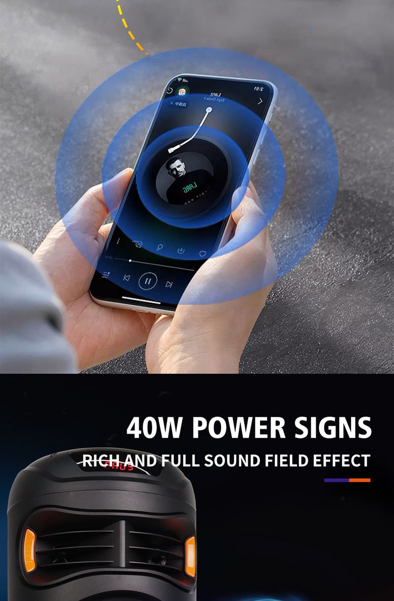 ZQS8267 Hot Sale Dual 8 tuuman 40 W:n suuritehoinen kannettava Bluetooth-kaiutin mikrofonilla värikäs valo_voghion.com