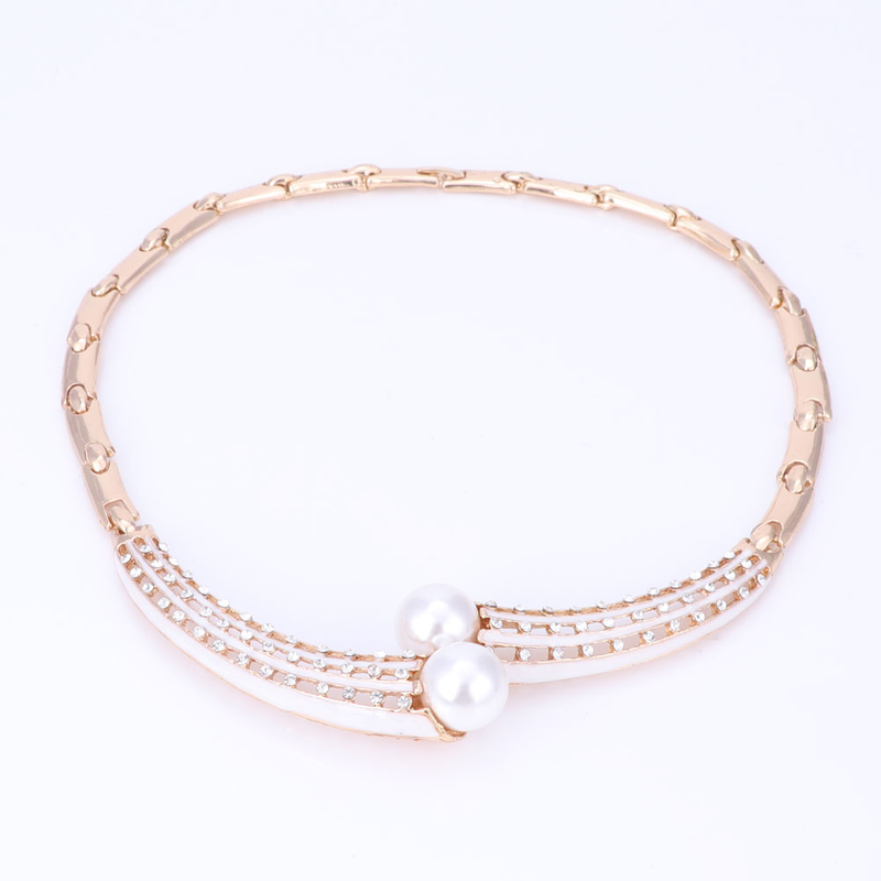 Collar de perlas simuladas de cristal para dama de honor de boda para mujer, pendientes colgantes, brazalete, anillo, conjunto de joyería para disfraz de fiesta_voghion.com