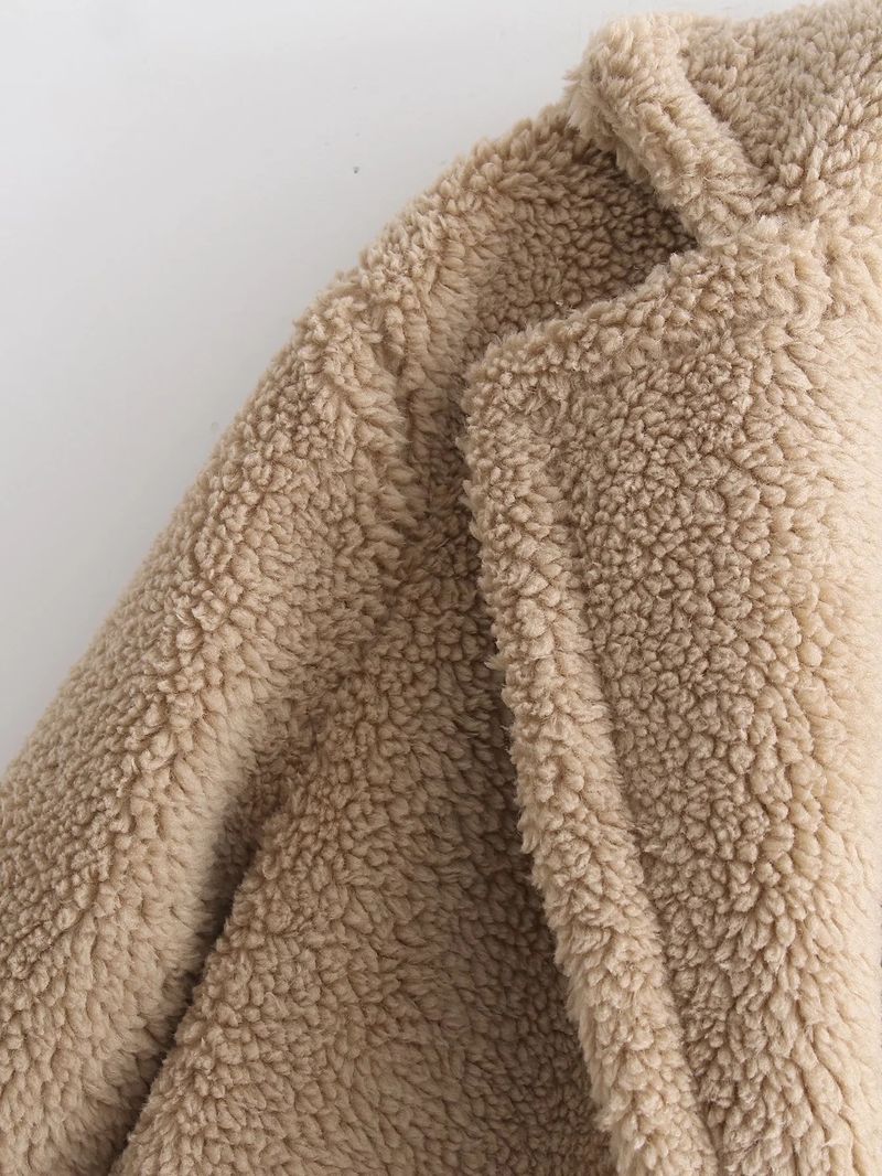 Dammekleeder Wanterfleece Teddybärmantel Fraen Lämmchewollpelzprofil Laang Pelzmantel Fraen_voghion.com