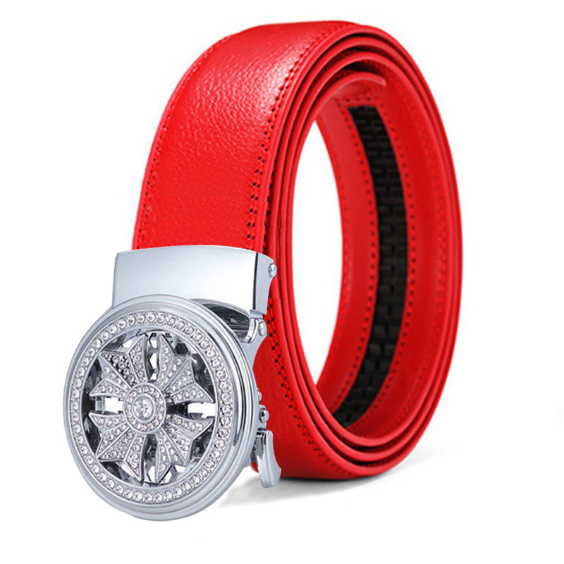 Fortune Comes And Goes Men's Automatic Fashion Rotating Buckle Belt Red White Black Versatile Cowhide_voghion.com
