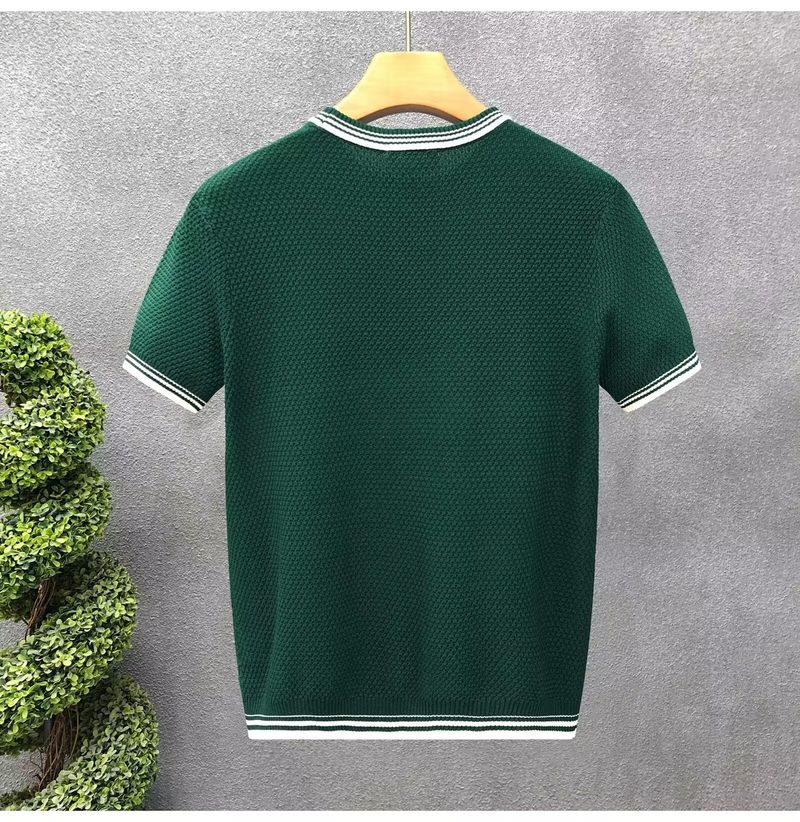 Colorblock gestreepte trui met korte mouwen voor heren, zomerse ijszijde, Britse business slim fit binnenshirt_voghion.com