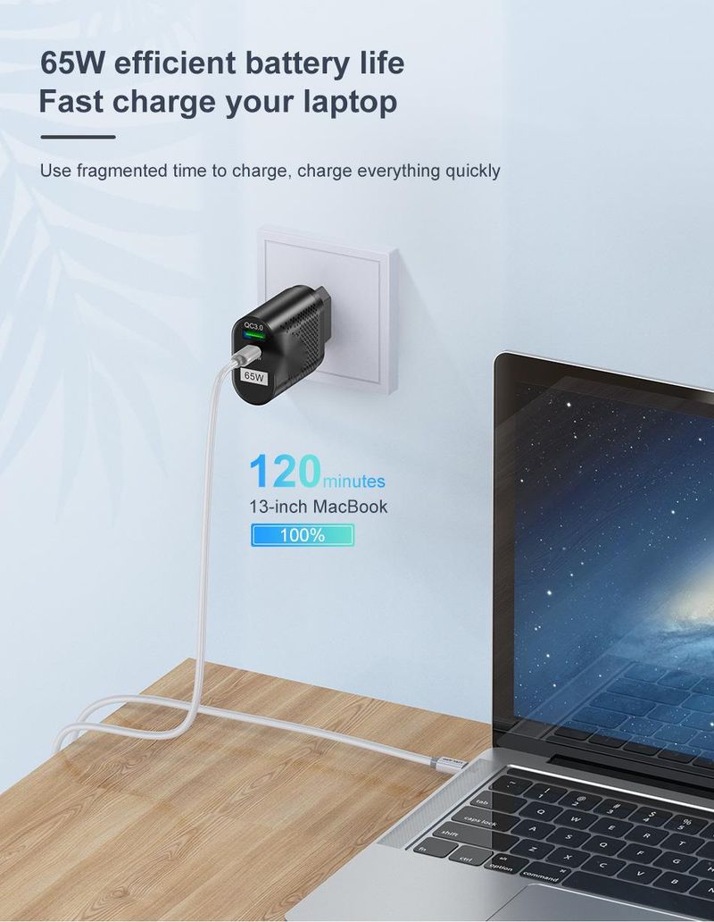 USLION 65W GaN Charger Tablet Laptop Fast Charger Type C PD Quick Charger EU/KR Specification Plugs Adapter For Samsung Iphone_voghion.com