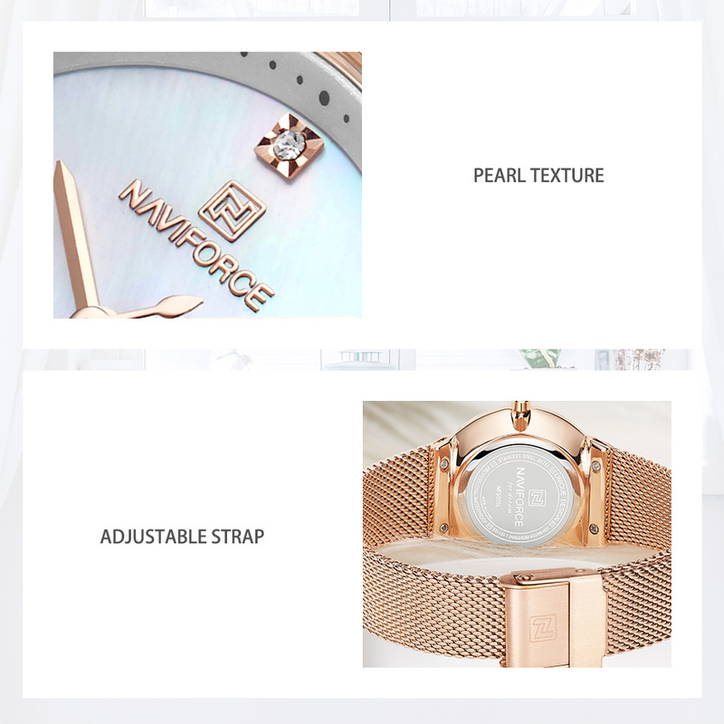 NAVIFORCE/Lingxiang New 5005 Mesh Belt Calendar Women's Waterproof Quartz Fashion Watch_voghion.com