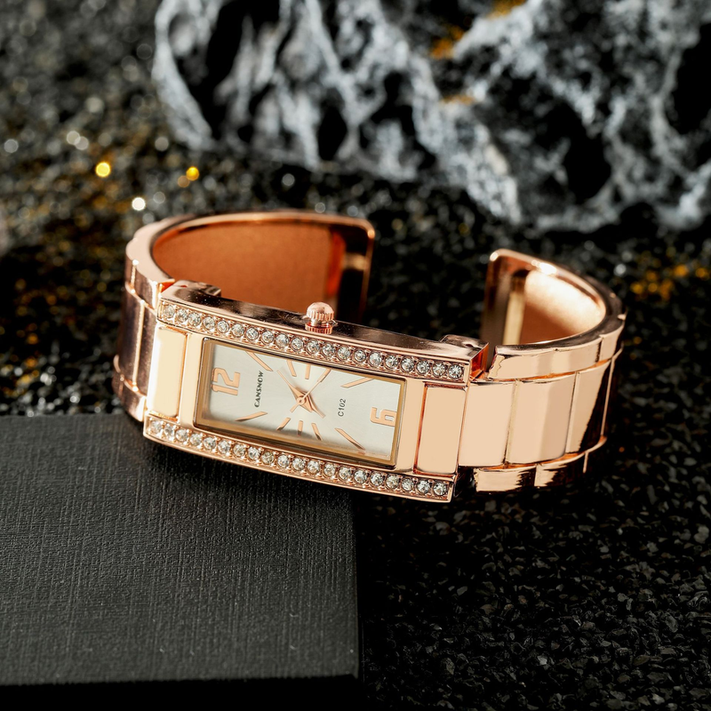 Diamond Set Rectangular Dial Luxury Quartz Watch_voghion.com