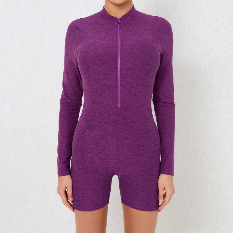 Öppen halsringning med dragkedja och rygglös långärmad dansfitness- och sportjumpsuit med sexig och åtsittande yogadräkt för kvinnor_voghion.com