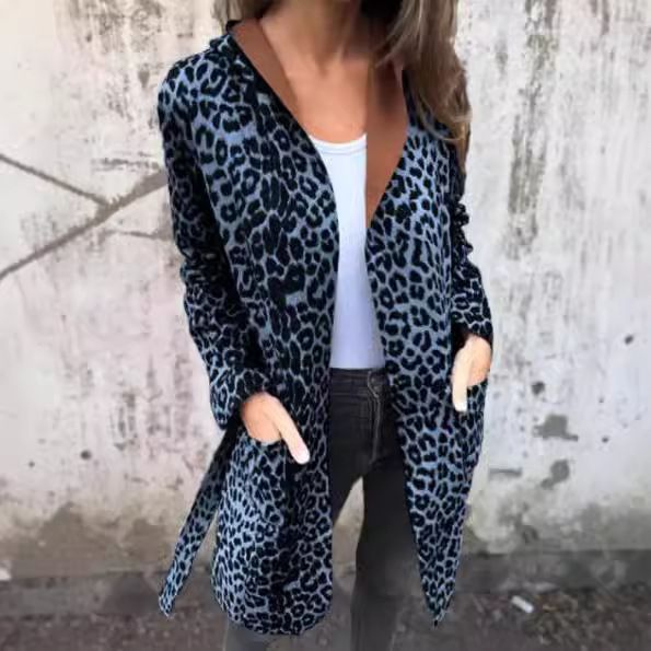 2024 New Hooded Jacket Leopard Print Cardigan Belt Long Trench Coat_voghion.com