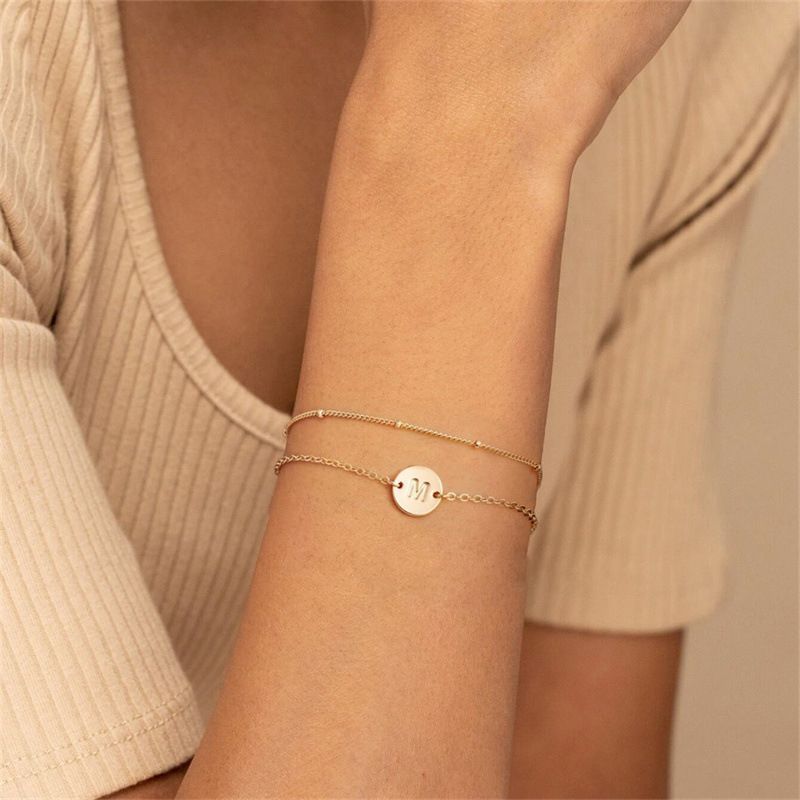 Edelstahl doppelschicht englisch buchstaben armband weibliche persönlichkeit vielseitig titanium stahl hand schmuck_voghion.com