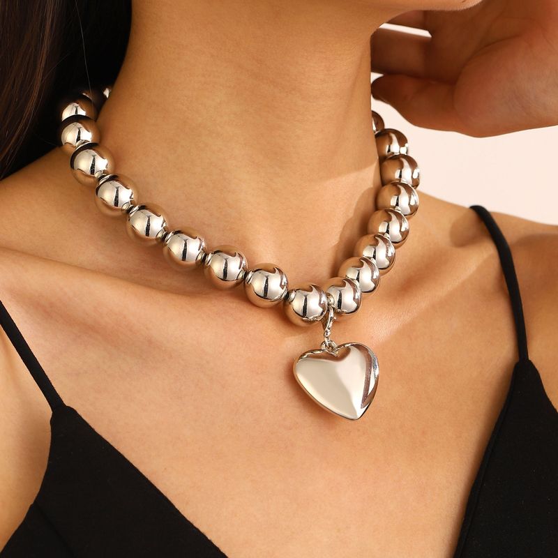 Collana con perline rotonde esagerate in stile punk europeo e americano, collana personalizzata a forma di amore rimovibile con nicchia temperamento_voghion.com