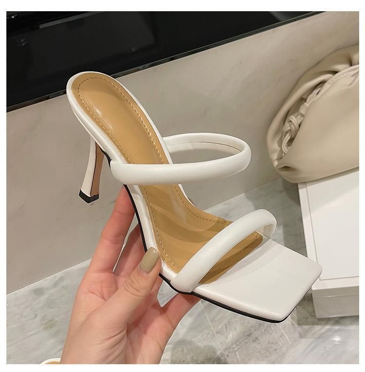 New French Style Versatile Square Toe With Exposed Toes Slim Heels For The Summer Of 2025, Featuring A Straight Strap_voghion.com