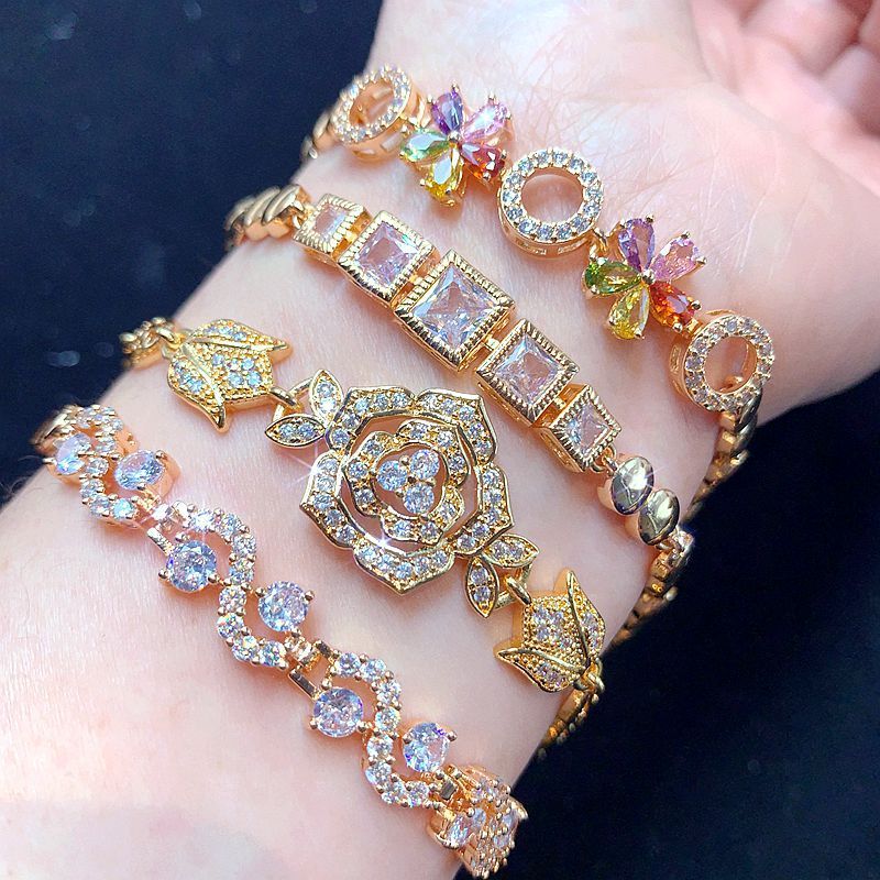 Bransoletka z grubej, ręcznie robionej, pełnej mikro-wysadzanej cyrkonii, w stylu osobowości, wysokiej klasy, lekka, luksusowa, błyszcząca, z diamentami, w kolorze złotym, geometryczna_voghion.com