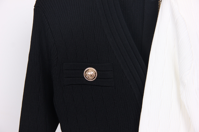 Abito da donna slim slim in tessuto maglia con scollo a V e maniche lunghe_voghion.com
