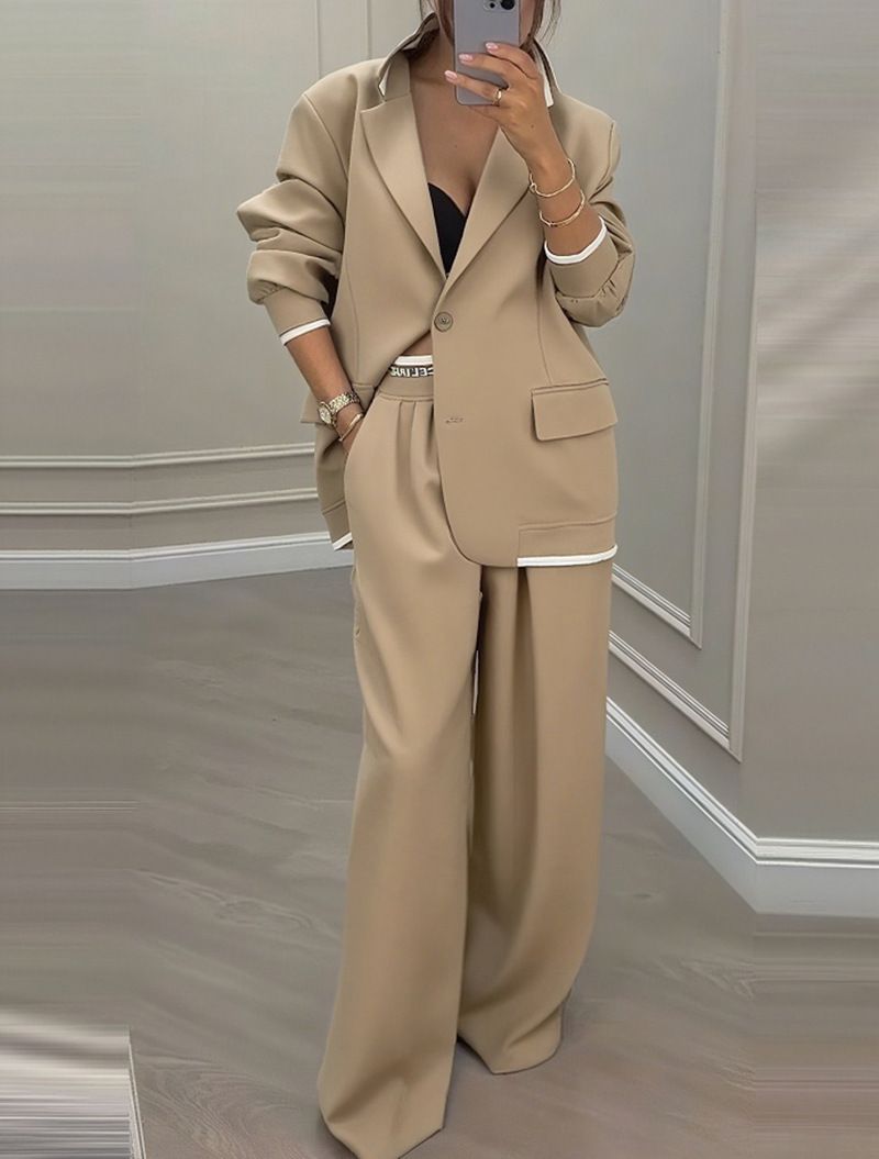 Elegant Long-Sleeve Blazer & Wide-Leg Pants Set – 2025 Autumn/Winter Women's Office-to-Outfit Collection_voghion.com