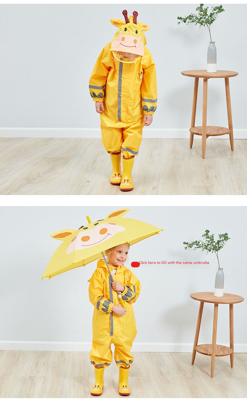 Cross-border three-dimensional boys and children's conjoined raincoat girls light hooded children's poncho reflective strip factory direct sales_voghion.com