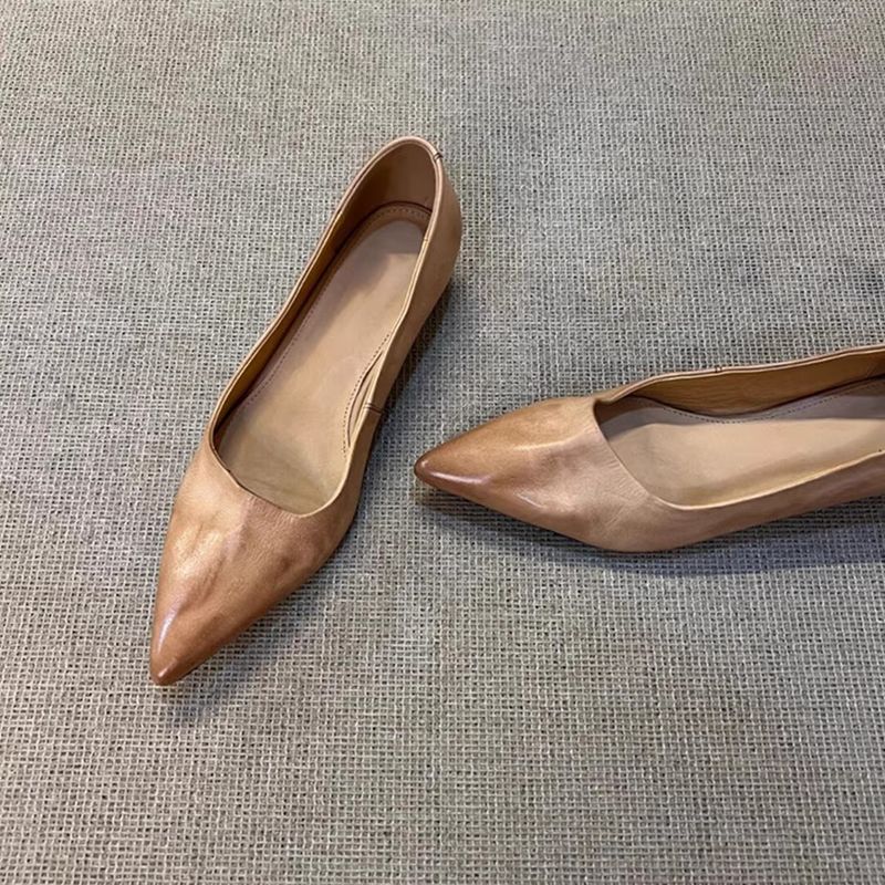 Sheepskin Version ~ Artistic Style Slip-On Lazy Genuine Leather Women's Shallow Mouth Pointed Toe Elegant Chunky Heel_voghion.com