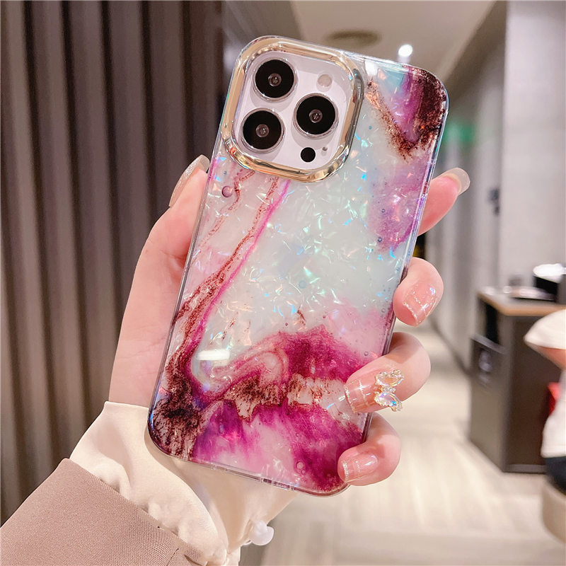 13 Glitter Dream Shell Crack Marble Phone Case For iPhone 15 12 11 Pro Max 14Plus 13pro Shockproof_voghion.com