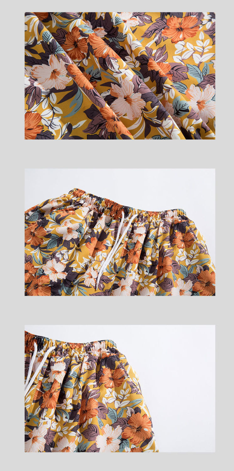 Men's Hawaii seaside beach vacation suit men's loose plus size couple trendy short-sleeved floral shirt casual two-piece set_voghion.com
