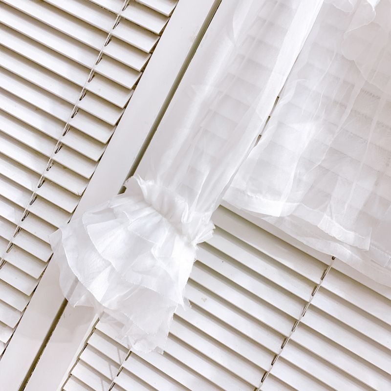 Dametøj Flæset chiffonskjorte Forårsnyt design Skjorte i mesh Lagdelt overlappende kagenederdel_voghion.com
