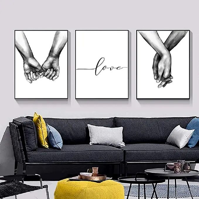 Black And White Sketch Holding Hands Canvas Nordic Art Poster Picture Living Room Home Decoration Painting Core_voghion.com