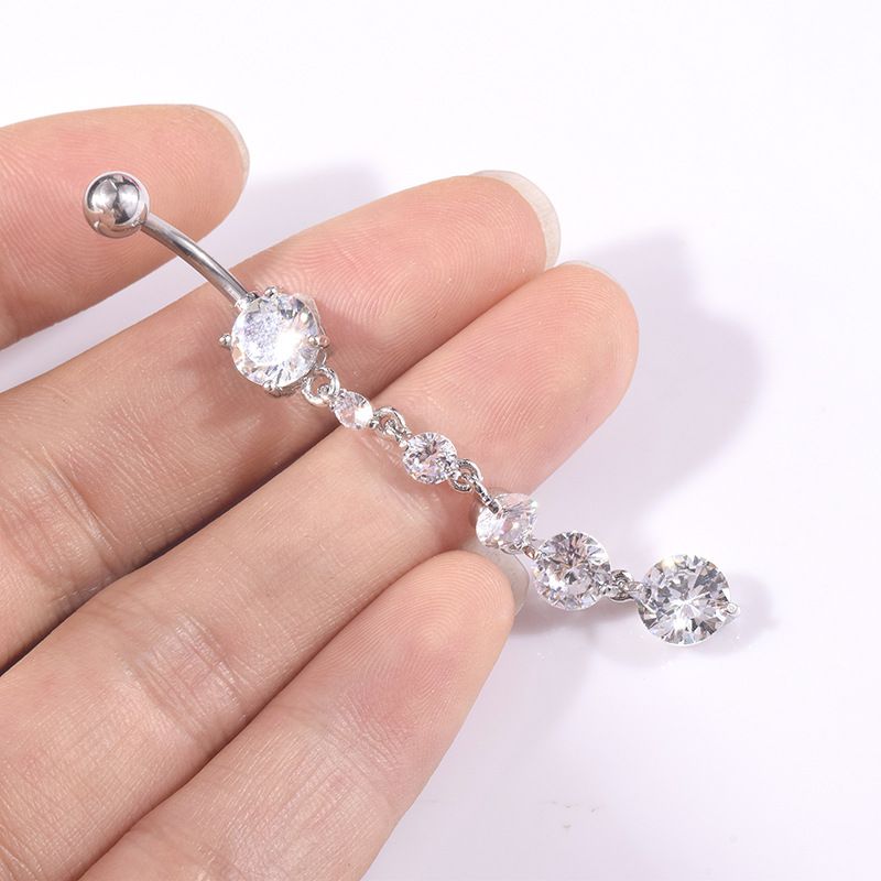 Piercing all'ombelico con anello lungo in zircone, nuovo, in oro rosa e argento, all'ingrosso_voghion.com