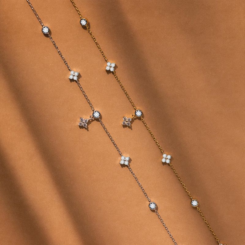 Colar eManco em aço inoxidável banhado a ouro 14K com flor de zircônia brilhante, joia requintada para mulheres e meninas, ideal para festas e como presente._voghion.com