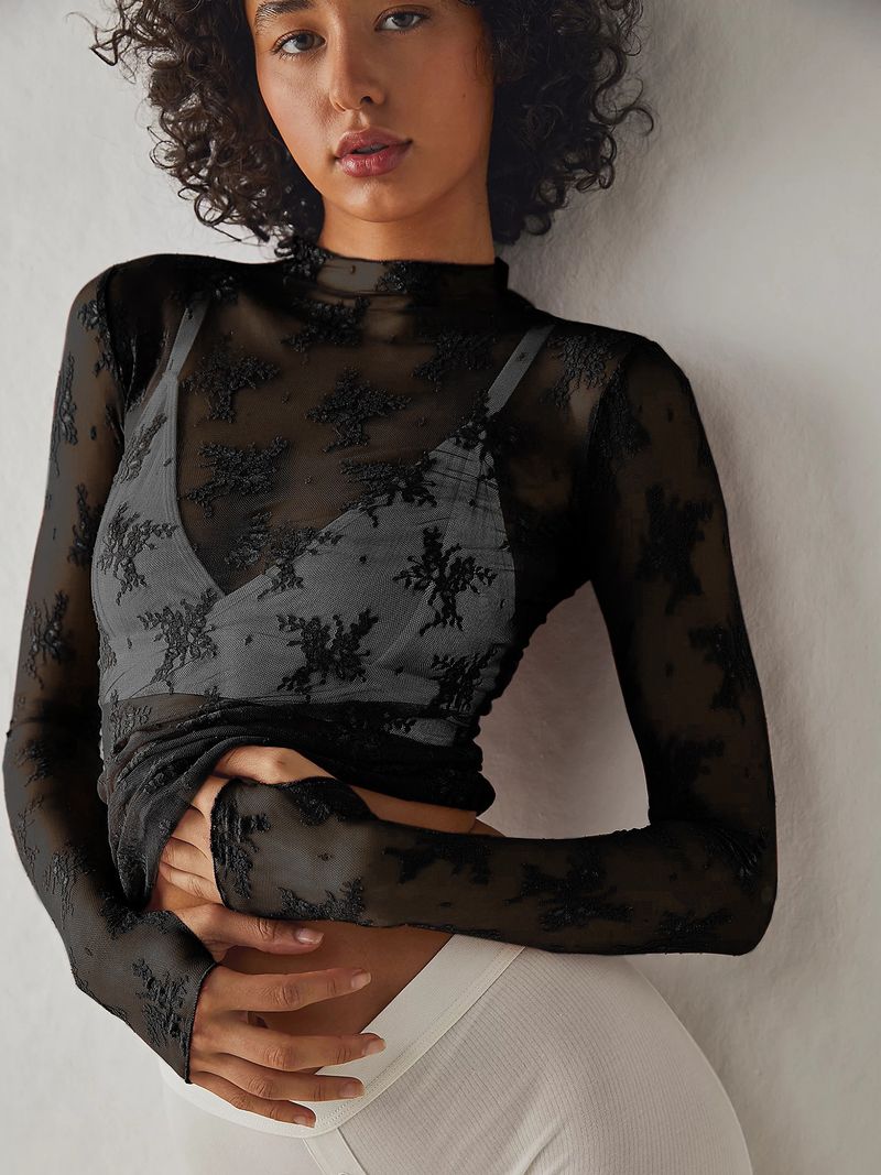 Transparentes Spitzen-Netzoberteil für Damen – Sexy Langarm-Schichtbluse, atmungsaktiv und dehnbar, trendige Streetwear und unverzichtbares Freizeitoutfit_voghion.com