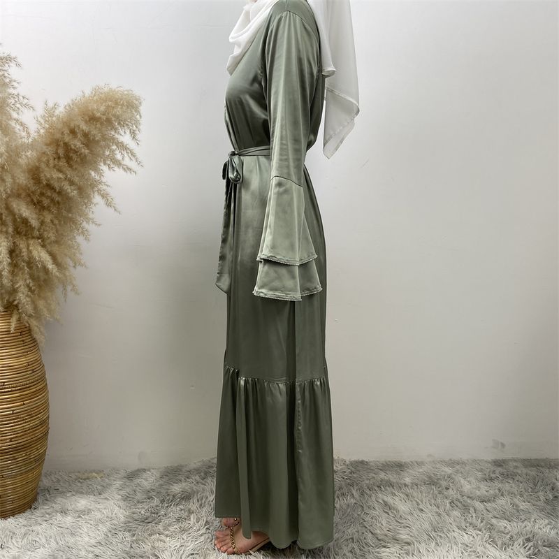 Yeni Saten Müslüman Kadın Elbisesi Çift Çan Kollu Abaya Lüks Dubai Elmas Uzun Elbise Etek Ucu Eklemeli Kaftan Faslı Kadın Zarif_voghion.com