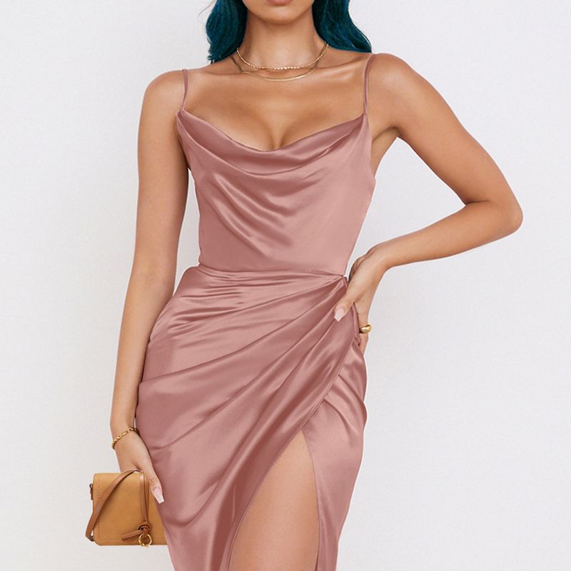 Women's sexy suspender slit skirt 2023 fashion sexy slit satin dress_voghion.com