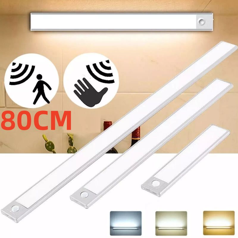 80cm Strip Light LED PIR Motion Sensor Wireless USB Rechargeable Cabinet Closet_voghion.com