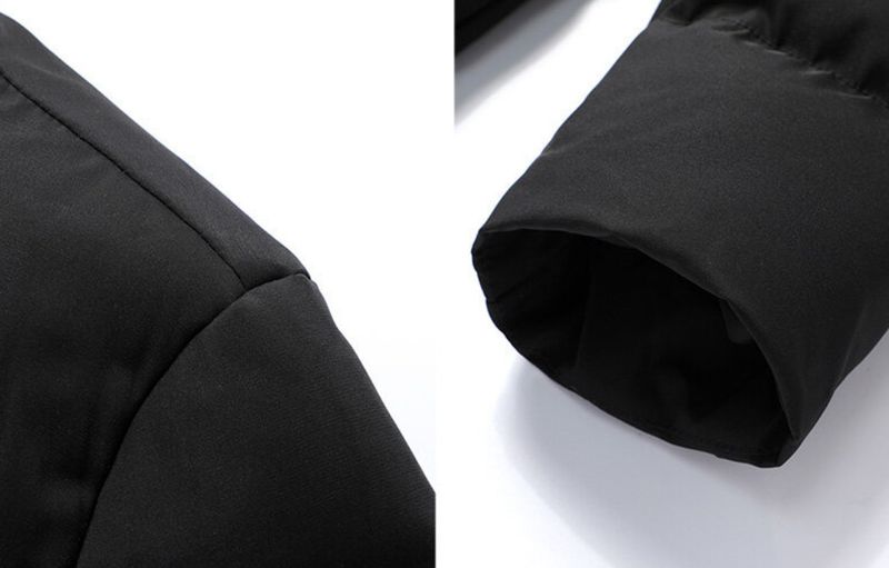 Herrenbekleidung Winter Neue runde Etikett Dicke Platte Gummidruck Daunenjacke Herren Lange koreanische Version Schlanke Kapuze Dicker Baumwollmantel_voghion.com