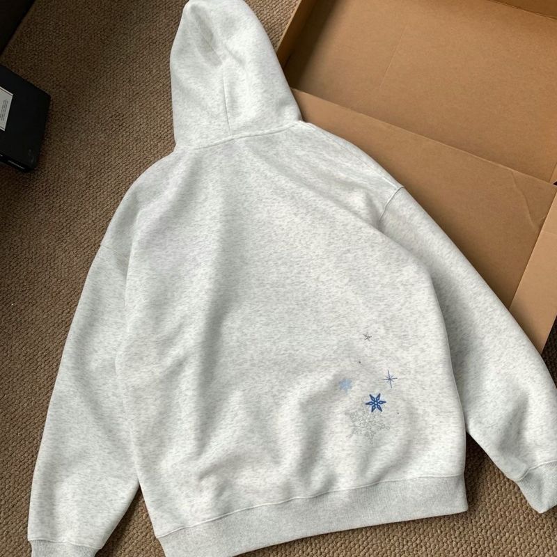 Vintage Snowflake Embroidered Hoodie - Unisex Retro Pullover Sweatshirt For Men & Women, Lightweight Casual Streetwear In Grey_voghion.com