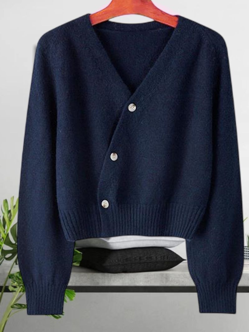 Giacca maglione caldo stile delicato con fibbia diagonale larga per donna autunno 2024 nuovo cardigan lavorato a maglia a maniche lunghe e corte_voghion.com