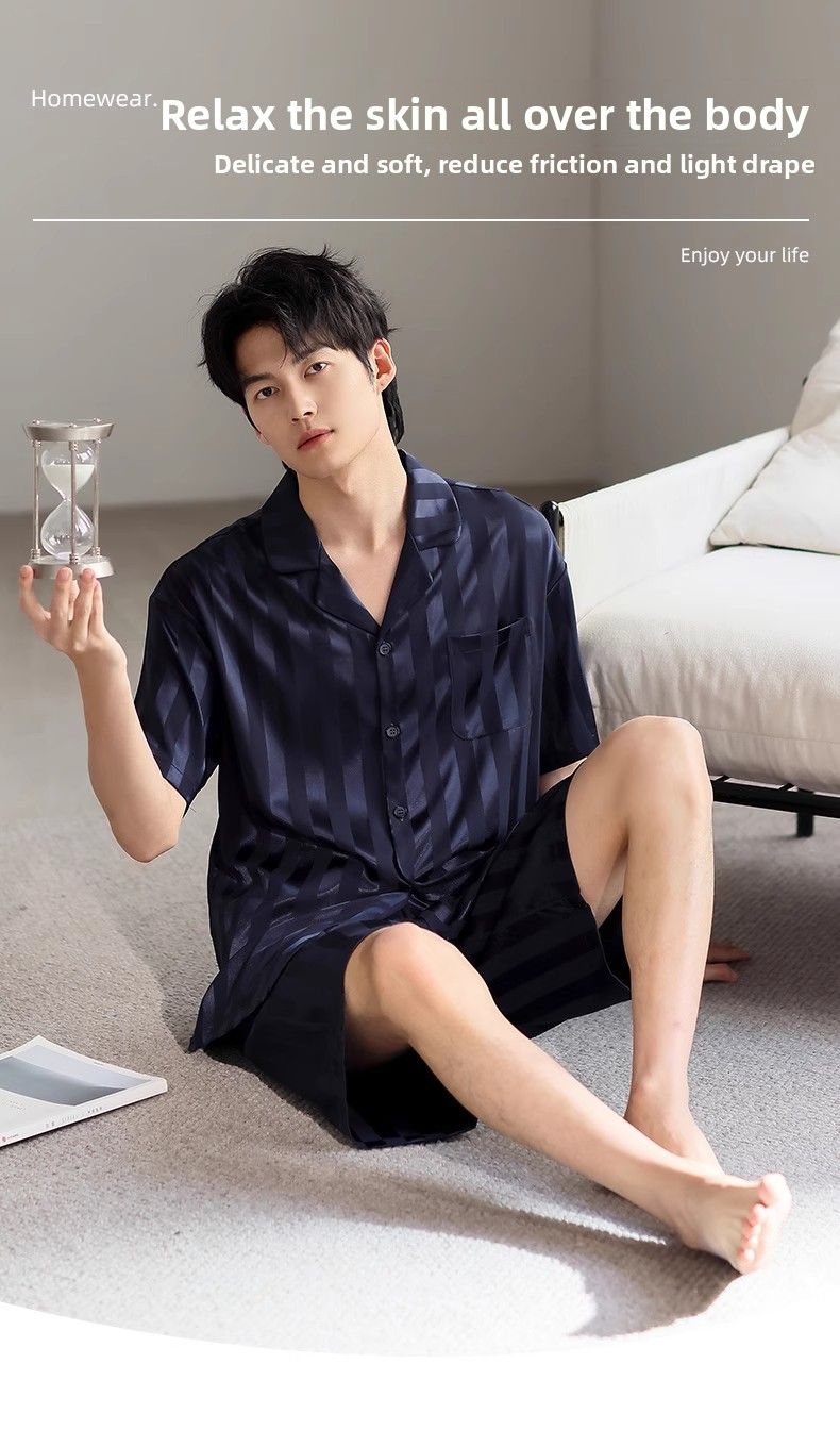 Summer 2025 Men's Ice Silk Loungewear | New Short-Sleeved Pajama Set | Versatile For Home & Casual Outings_voghion.com