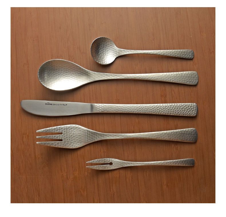 Mattes Kaltmuster Luxus 304 Edelstahl Messerset Restaurant Suppe Obstgabel Kaffee Rührlöffel_voghion.com