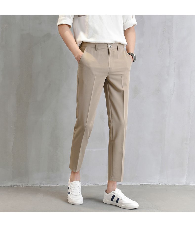 Men's Clothing Drape Trousers Nine Point Slim Summer Khaki Trousers Trendy Slim Fit Suit Straight Casual Trousers_voghion.com