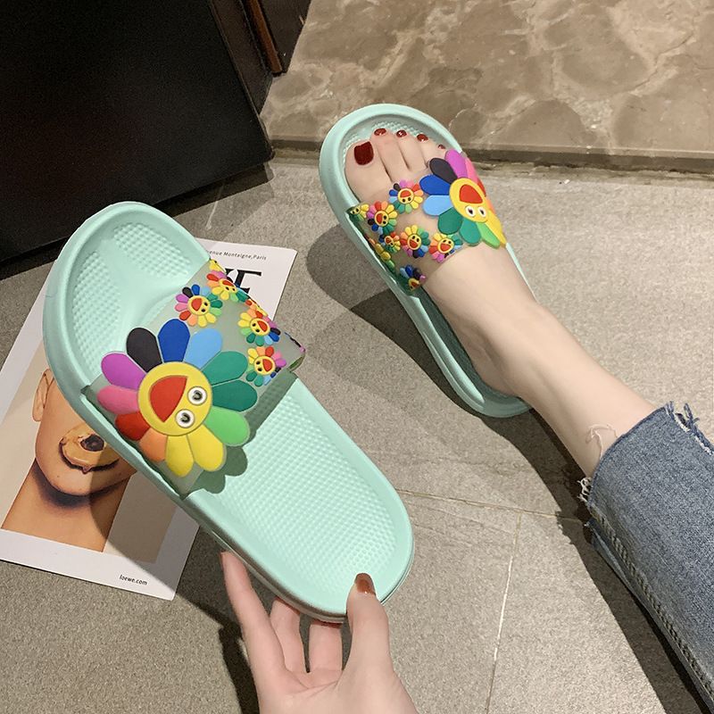 Sonnenblumen-Hausschuhe für Damen, Duschpaare, rutschfeste Eltern-Kind-Sandalen für den Innenbereich für Kinder, weiche EVA-Sommersohle_voghion.com