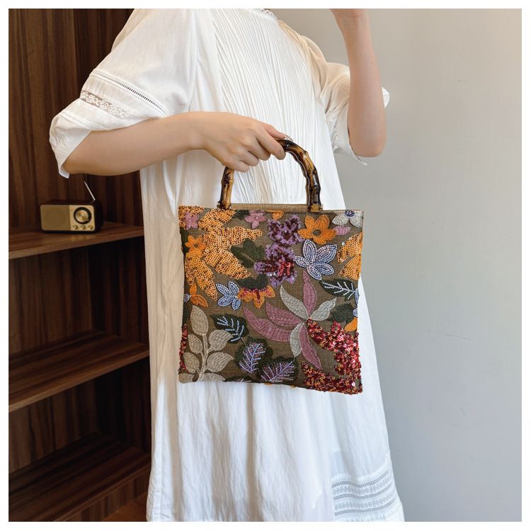 Nuova borsa a mano con nodo in bambù, borsa da sera alla moda con ricami pesanti e paillettes colorate di alta qualità da donna_voghion.com