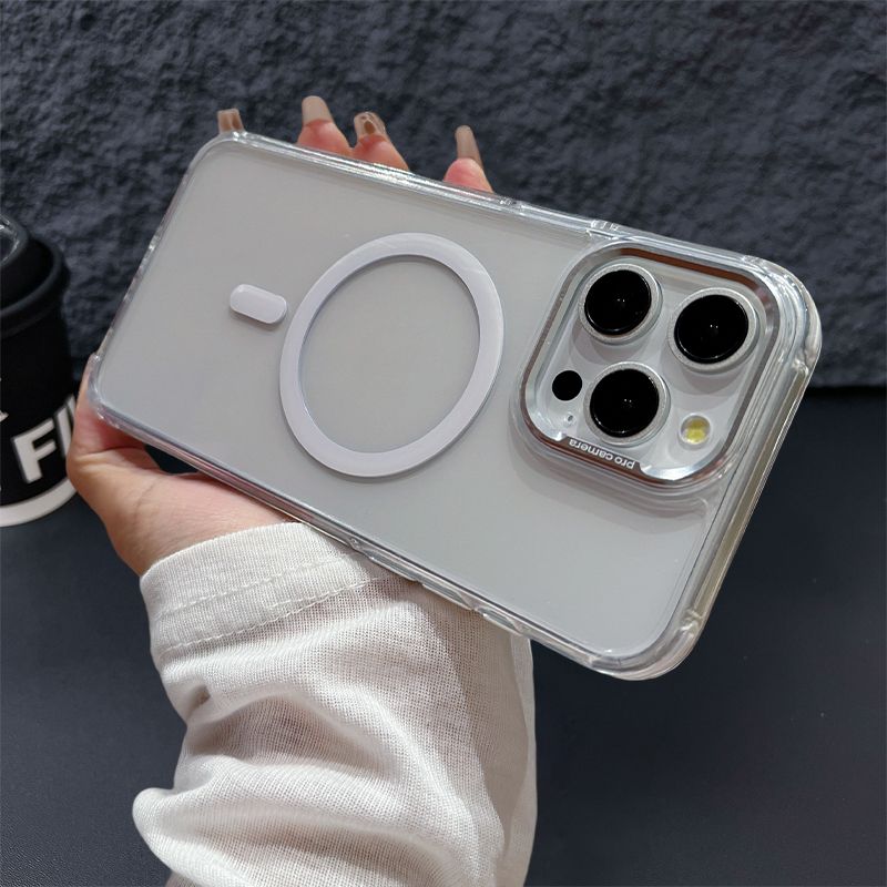 Anello magnetico acrilico trasparente per Magsafe per iPhone 16 15 14 Plus 13 12 11 Pro Max con lente metallica, carica wireless trasparente Capa_voghion.com